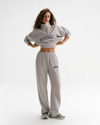Classic Varsity Relaxed Funnel Neck Zip Sweatshirt - Heather Grey/Navy Blue