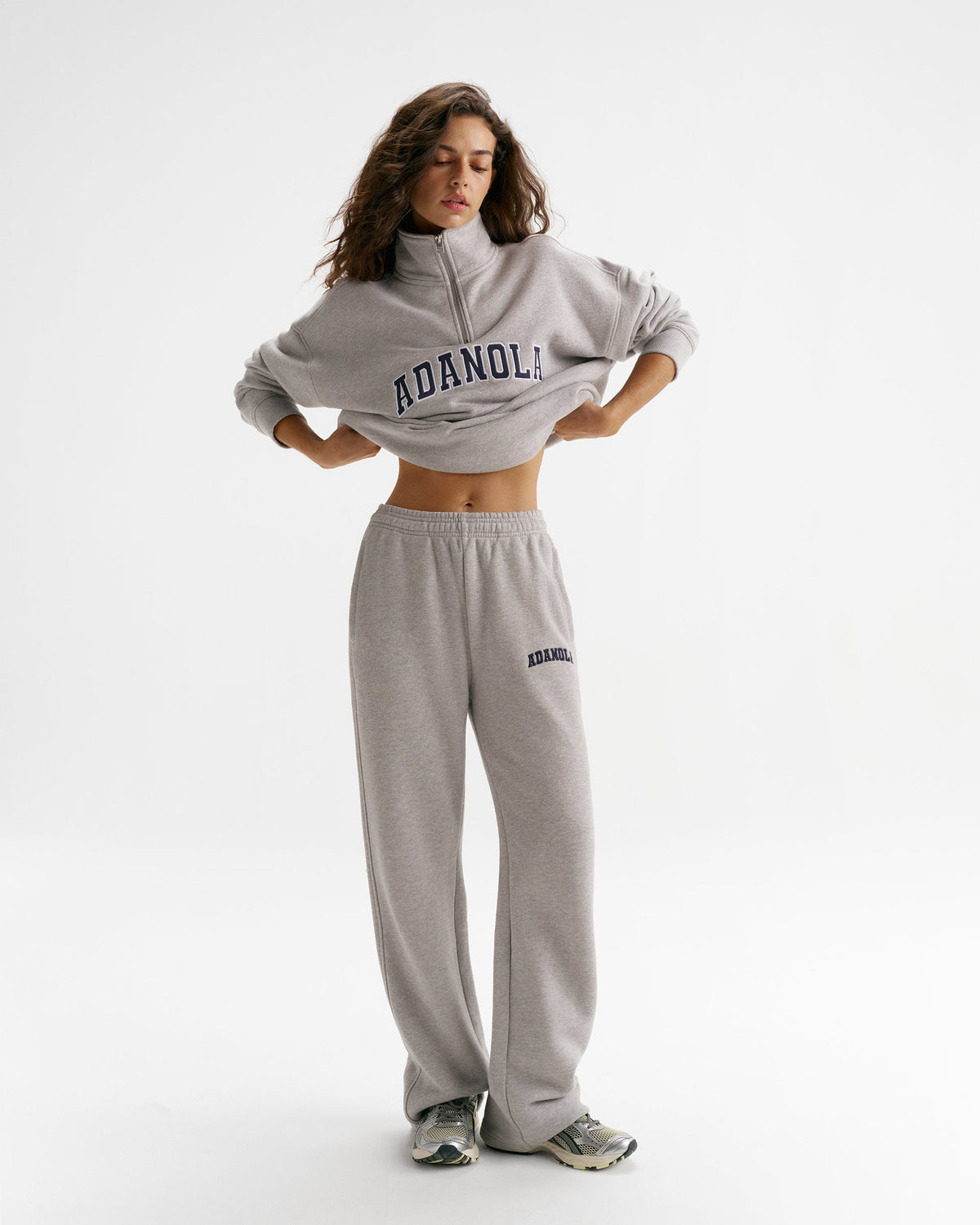 Classic Varsity Relaxed Funnel Neck Zip Sweatshirt - Heather Grey/Navy Blue