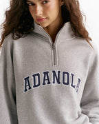 Classic Varsity Relaxed Funnel Neck Zip Sweatshirt - Heather Grey/Navy Blue