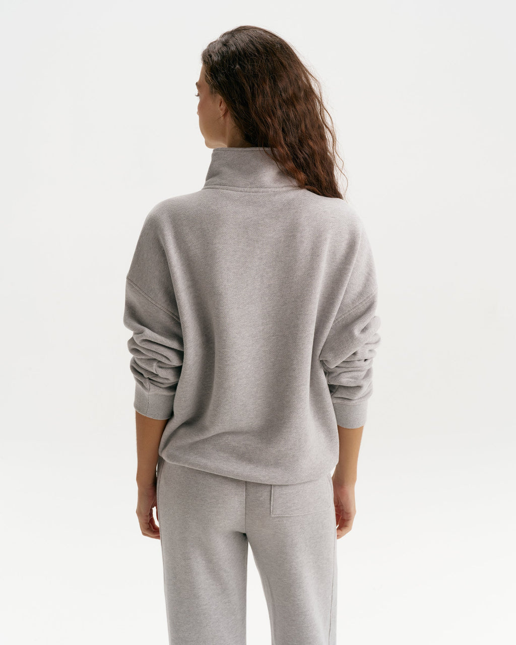 Classic Varsity Relaxed Funnel Neck Zip Sweatshirt - Heather Grey/Navy Blue