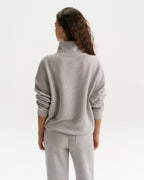 Classic Varsity Relaxed Funnel Neck Zip Sweatshirt - Heather Grey/Navy Blue