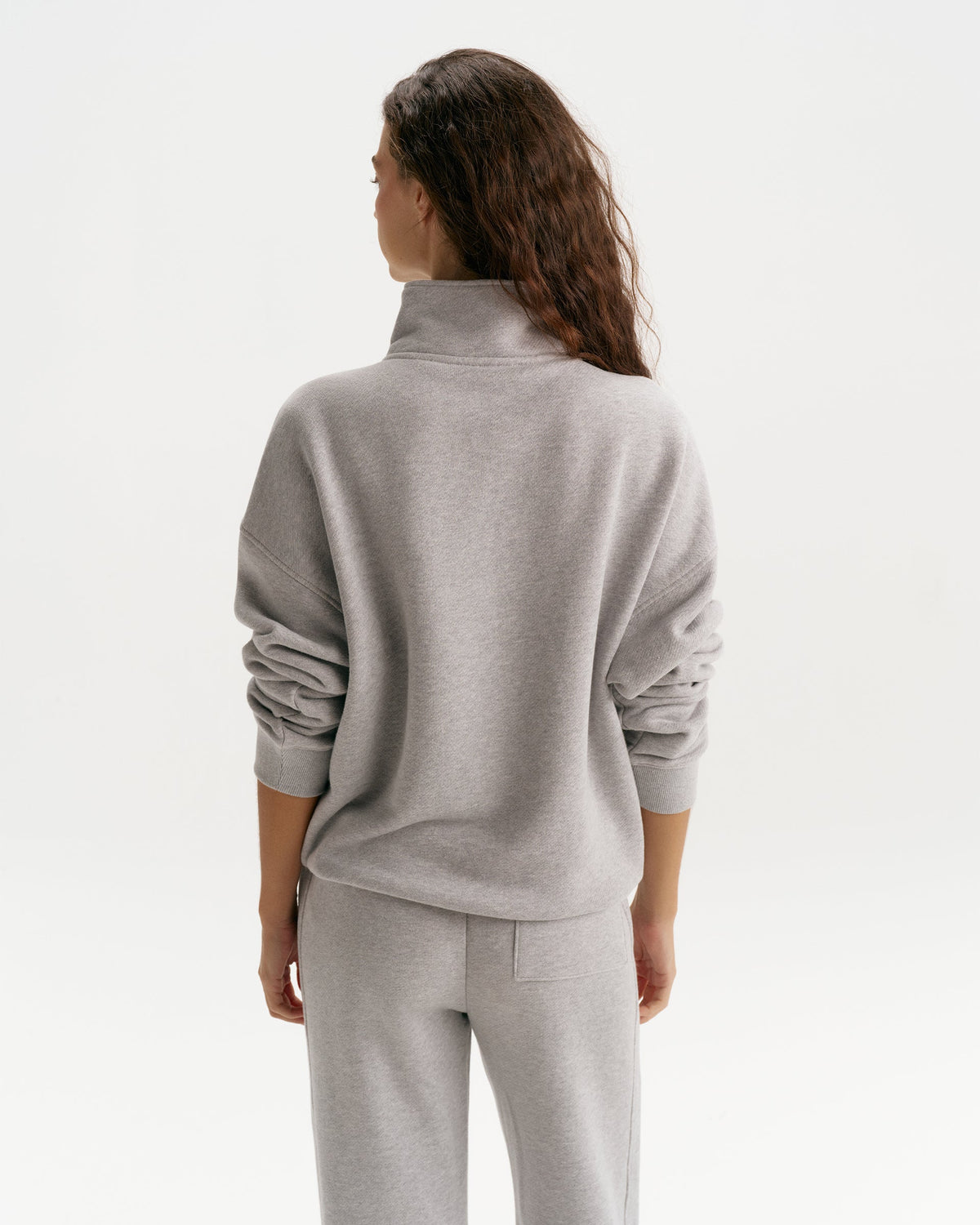 Classic Varsity Relaxed Funnel Neck Zip Sweatshirt - Heather Grey/Navy Blue