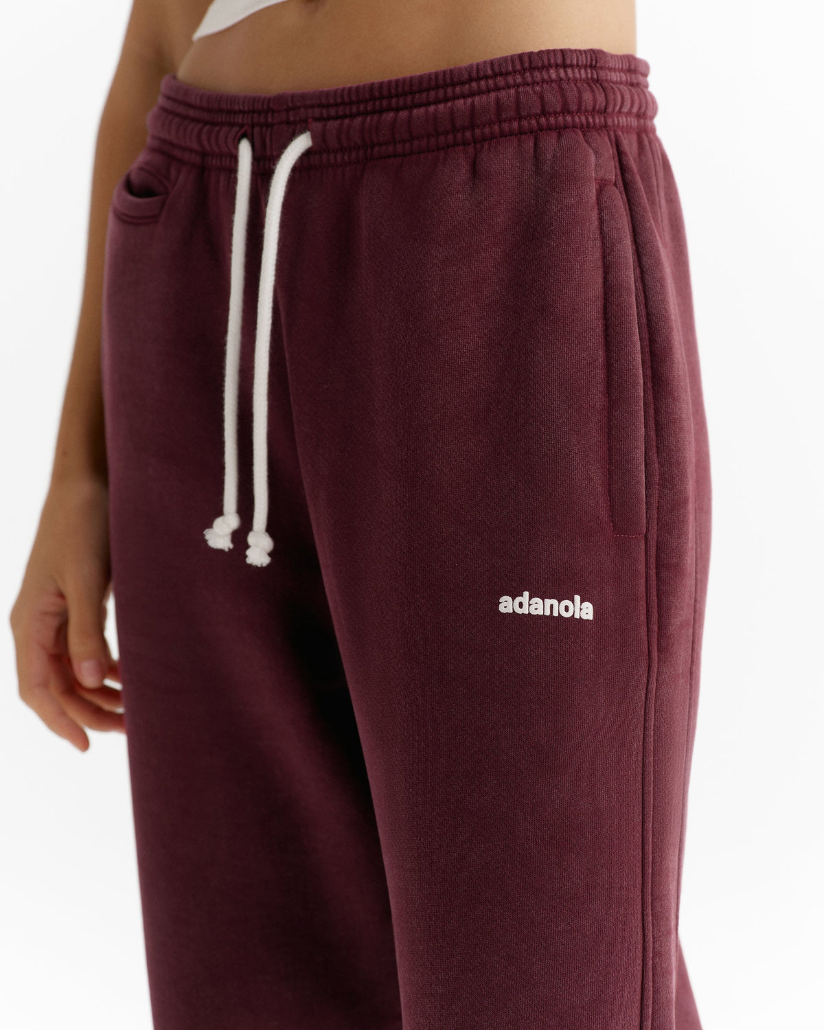 Vintage Washed Adanola Straight Leg Sweatpants - Damson Red/Marshmallow White