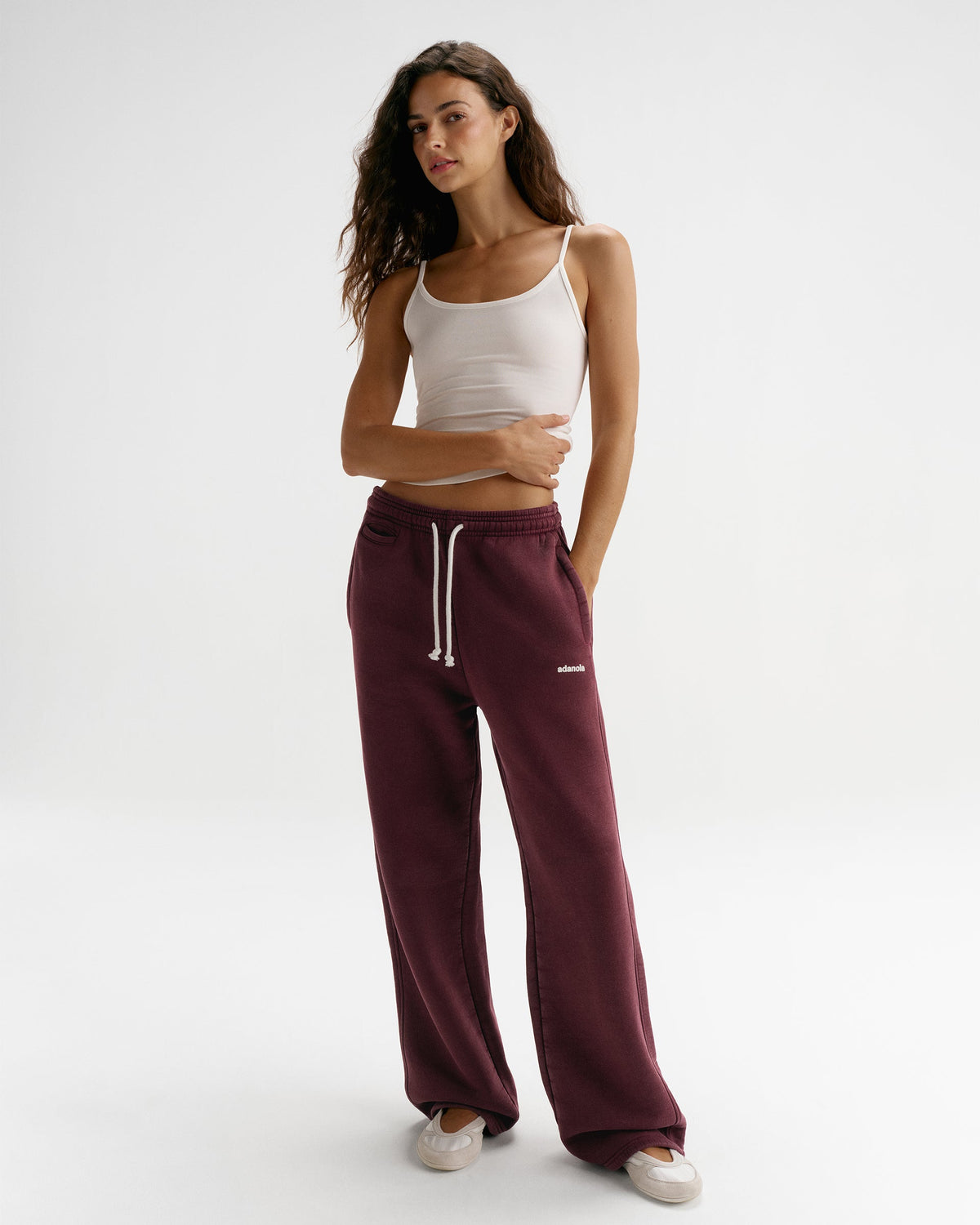 Vintage Washed Adanola Straight Leg Sweatpants - Damson Red/Marshmallow White