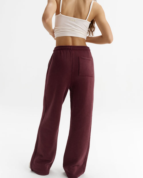 Vintage Washed Adanola Straight Leg Sweatpants - Damson Red/Marshmallow White