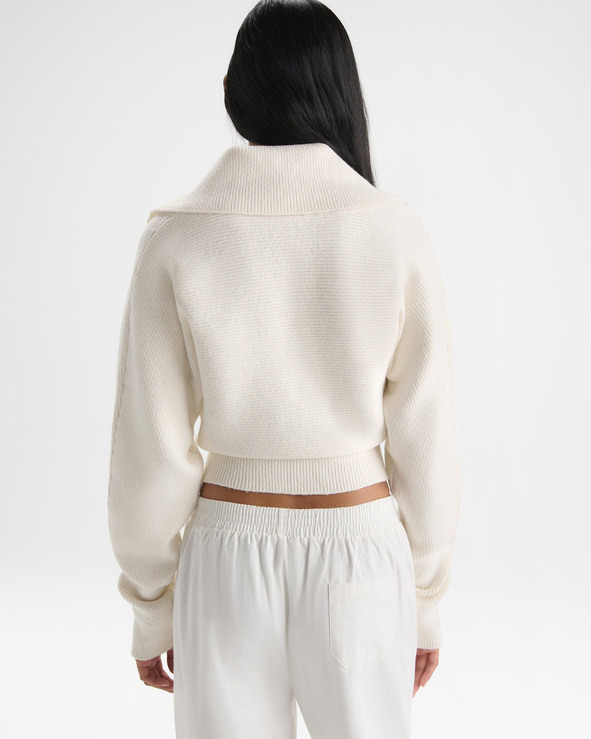 Rib Knit Henley Sweatshirt - Marshmallow White