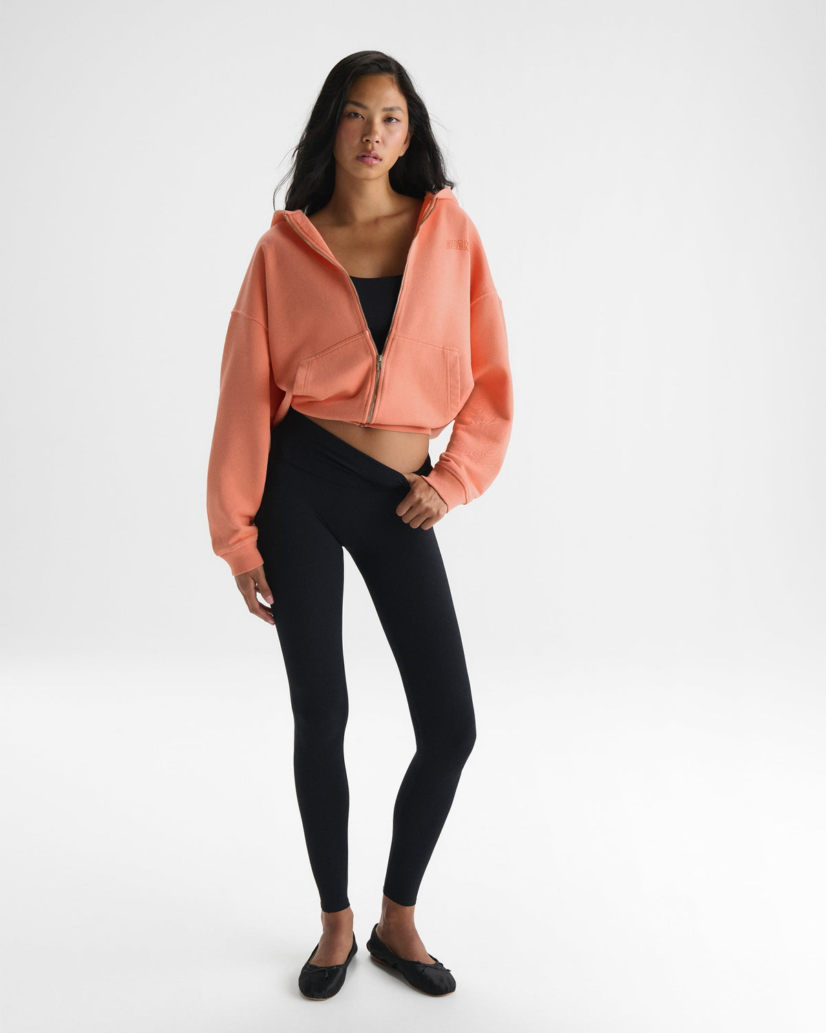 Varsity Washed Relaxed Zip Through Hoodie - Melon Sorbet