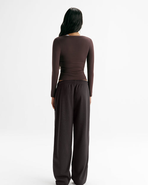 Modal Soft Henley Long Sleeve Top - Coffee Bean