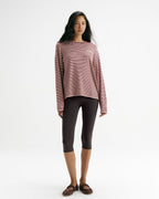 Varsity Knit Roll Hem Stripe Sweatshirt - Damson Red