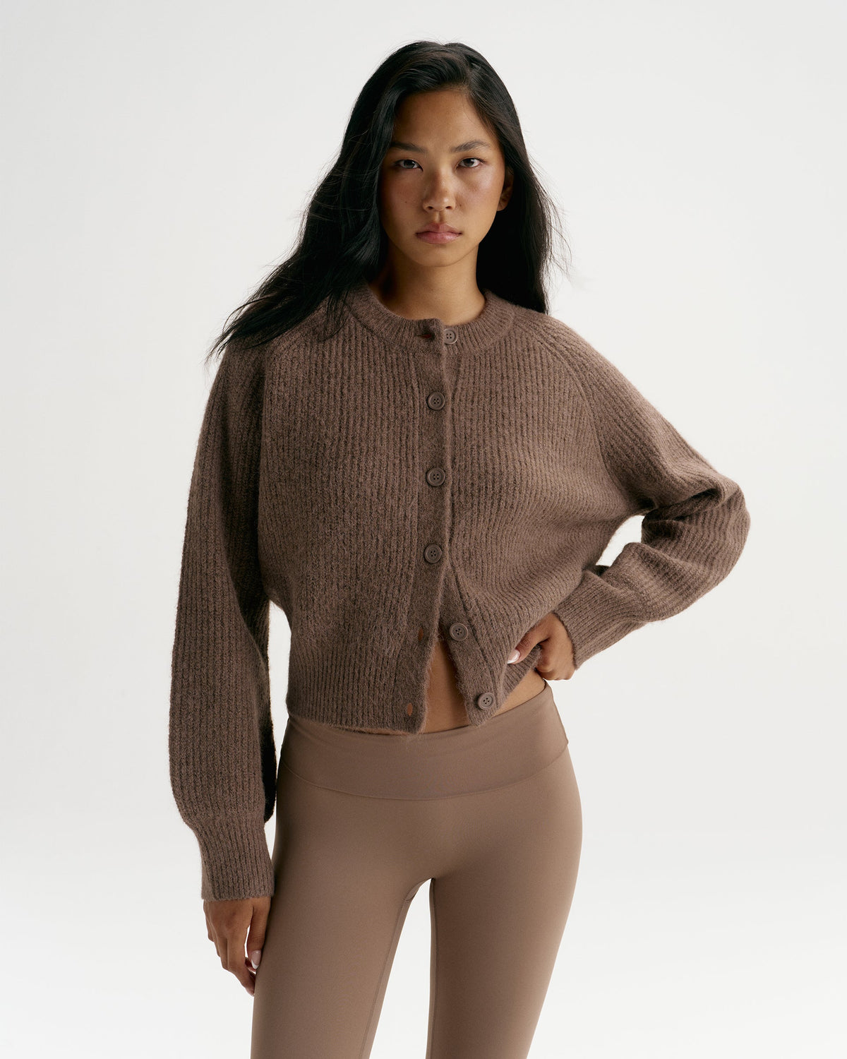 Knit Button Up Cardigan - Walnut Brown