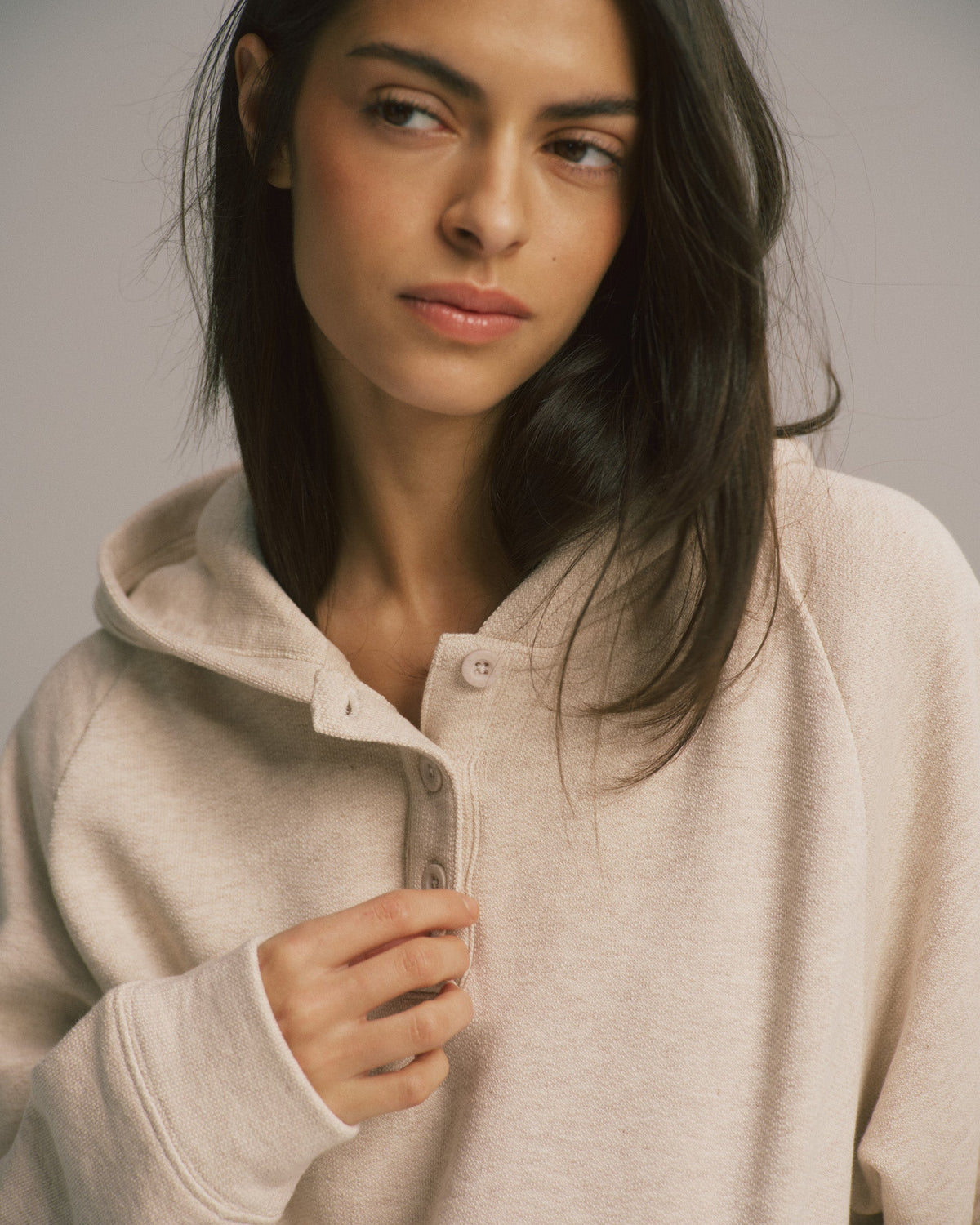 Loopback Henley Hoodie - Oatmeal Melange