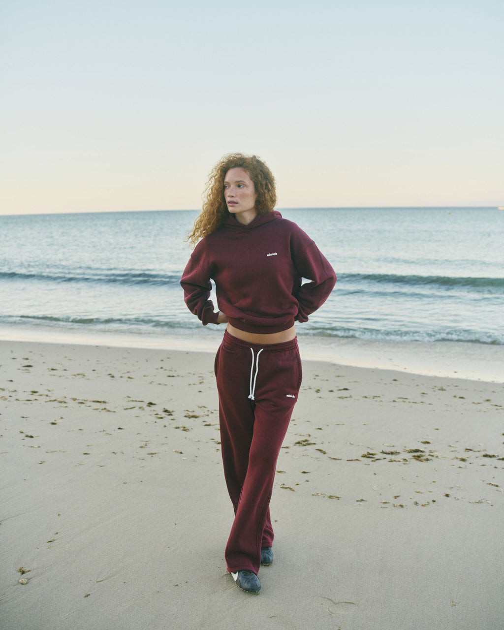 Vintage Washed Adanola Straight Leg Sweatpants - Damson Red/Marshmallow White