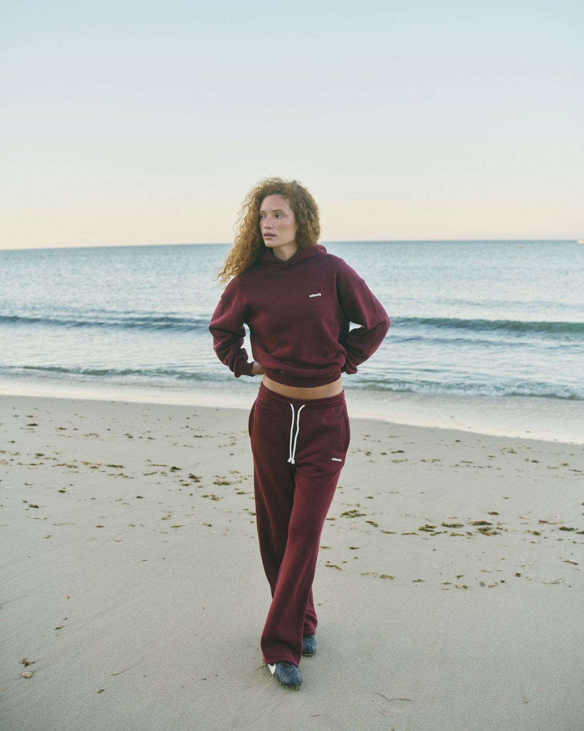 Vintage Washed Adanola Straight Leg Sweatpants - Damson Red/Marshmallow White