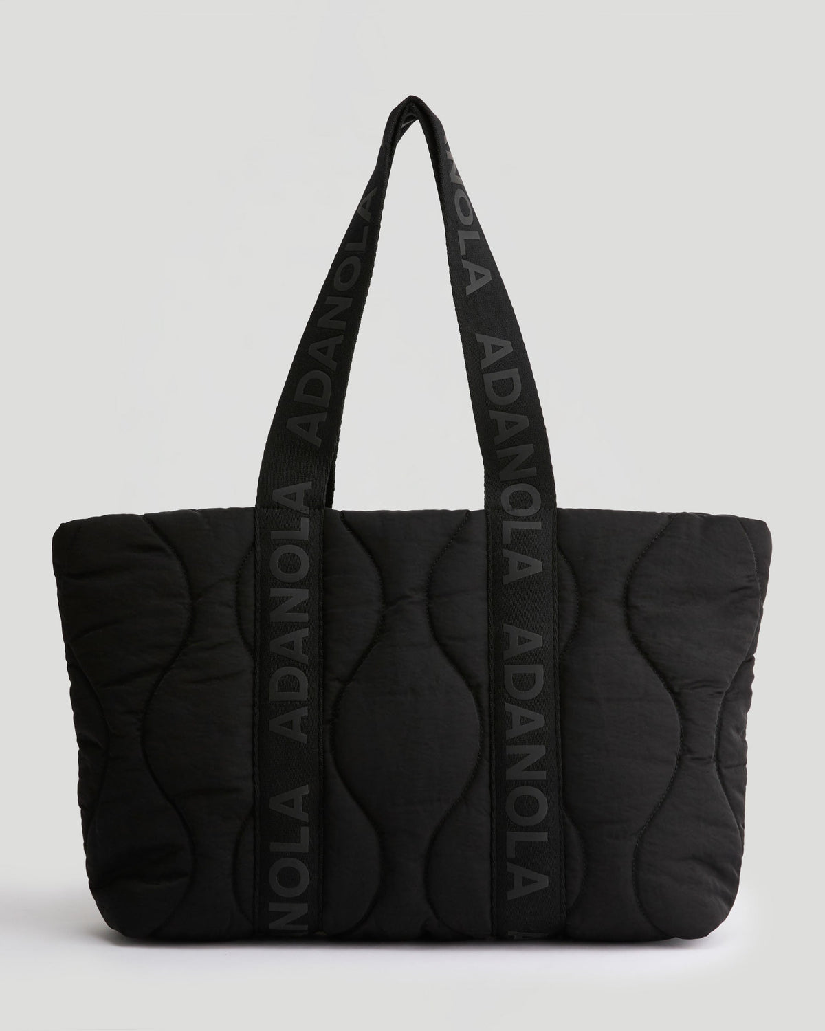 Branded Strap Quilted Nylon Bag - Black