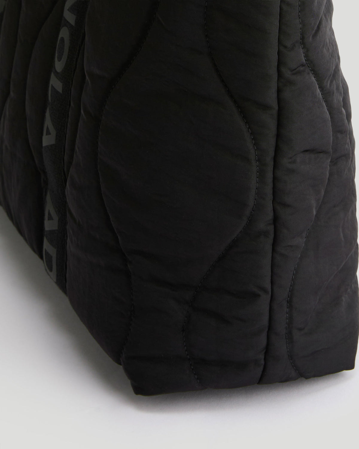 Branded Strap Quilted Nylon Bag - Black